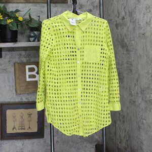 Dotti Womens Cotton Openwork Dot Shirt Swim Cover Up 85287 Citrine Green L